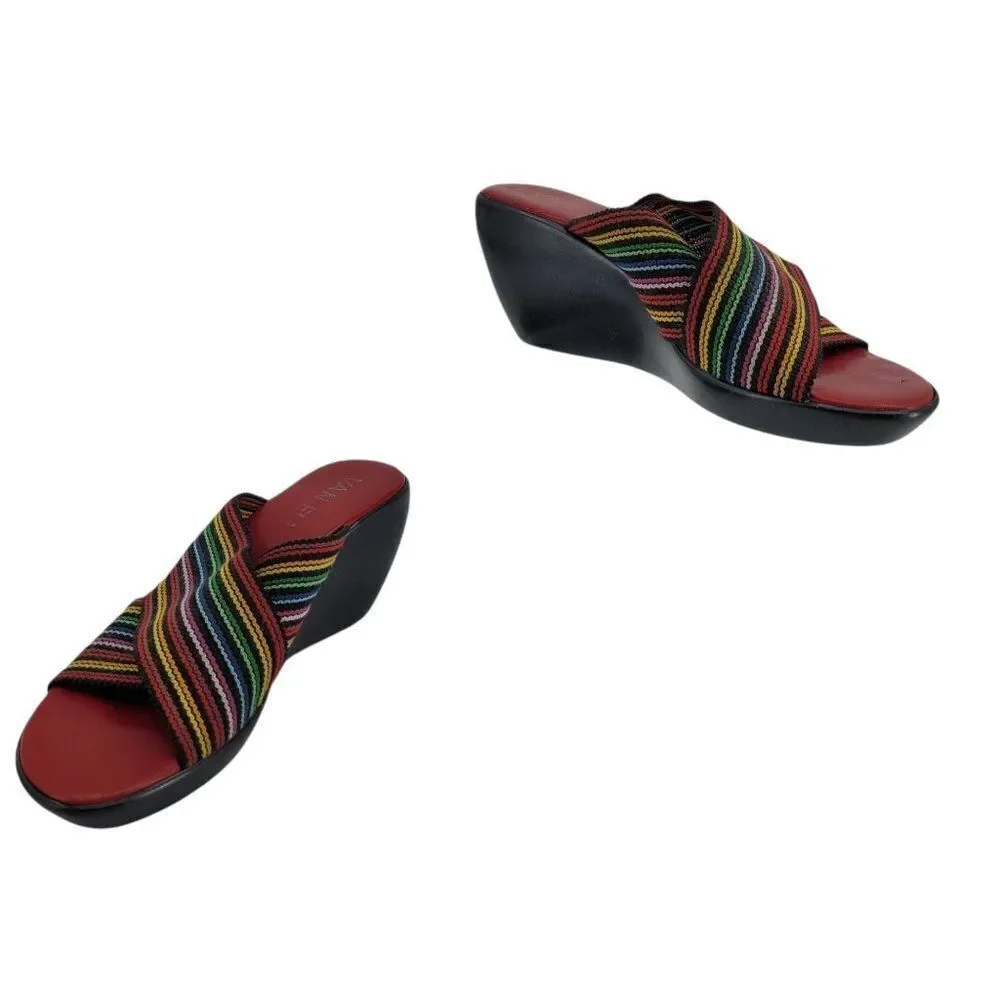 Vaneli Rainbow Thick Elastic Crisscross Strappy Comfort Slide On‎ Wedge Sz 9